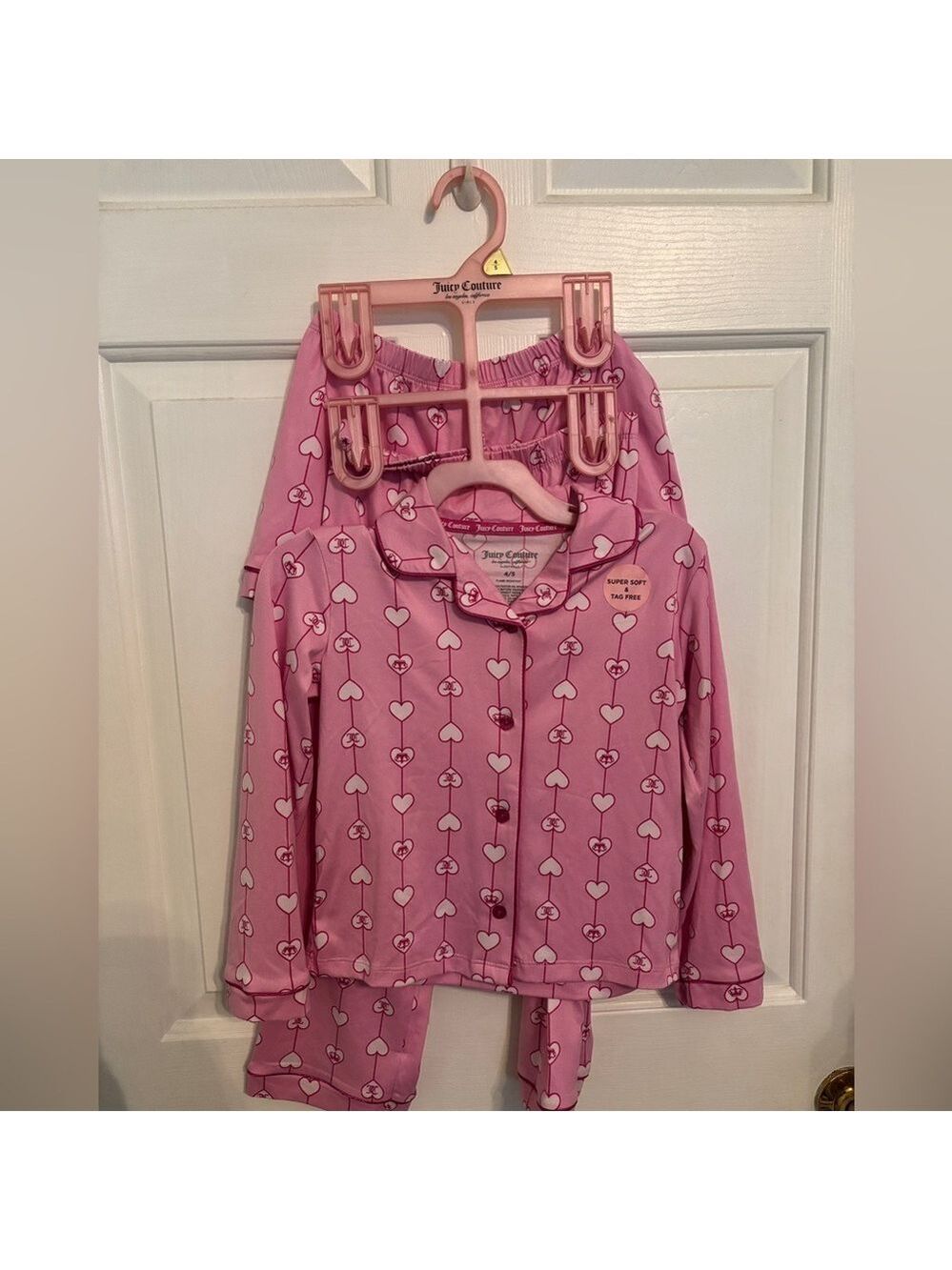 NWT Juicy Couture 3PC PJs 4/5 Pink Heart Flannel Set